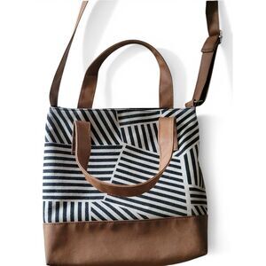 Short Stories Geometric Stripe Canvas Crossbody Tote Casual Closet Staple